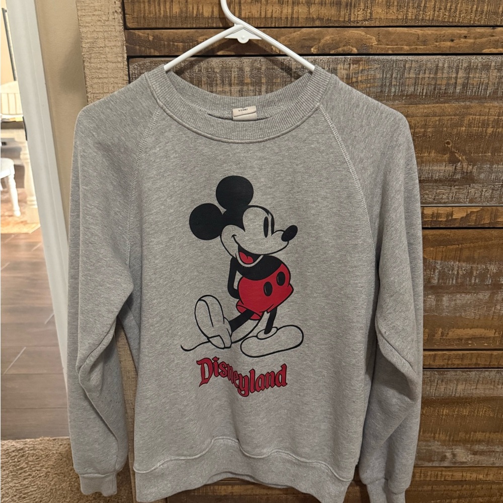 Disney Gray and Red Crew Neck Mickey Mouse Sweater